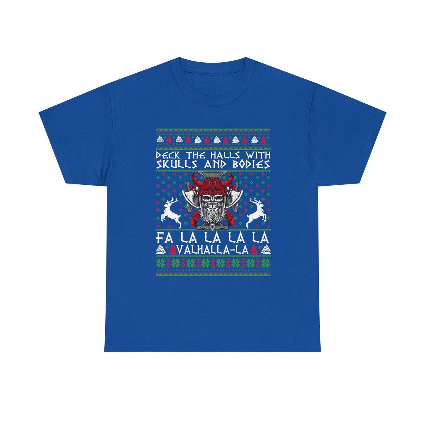 Unisex Heavy Cotton Tee - 'Deck the Halls with Skulls and Bodies' Christmas Graphic Tee