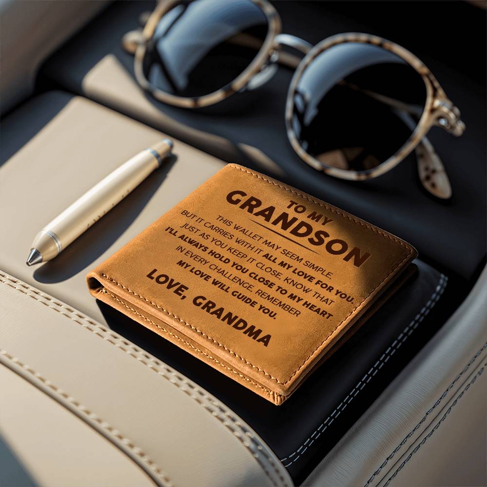To My Grandson - I'll always hold you close to my heart - Leather Wallet 14lw