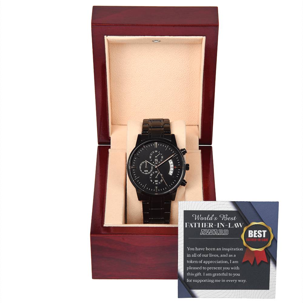 Father-in-Law-The World Award-Black Chronograph Watch with Mahogany Box