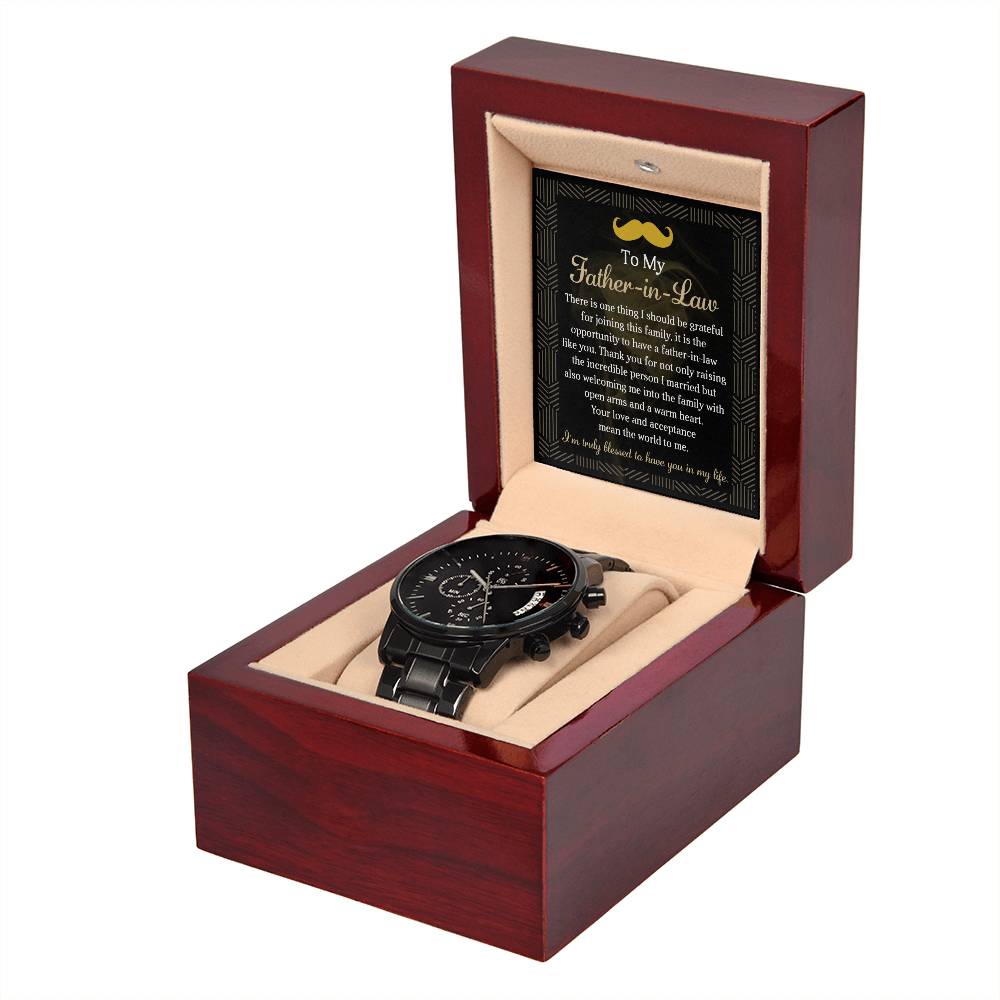 Father-in-Law-Truly Blessed 2-Black Chronograph Watch with Mahogany Box