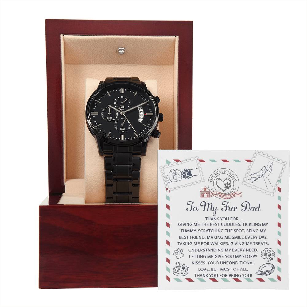 Fur Dad-Unconditional Love-Black Chronograph Watch with Mahogany Box