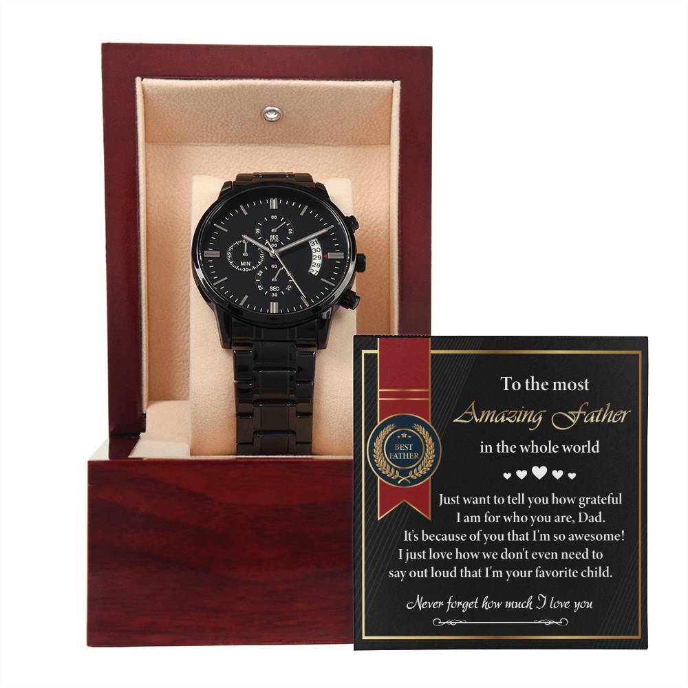 Dad-I Love You-Metal Chronograph Watch Black Chronograph Watch with Mahogany Box