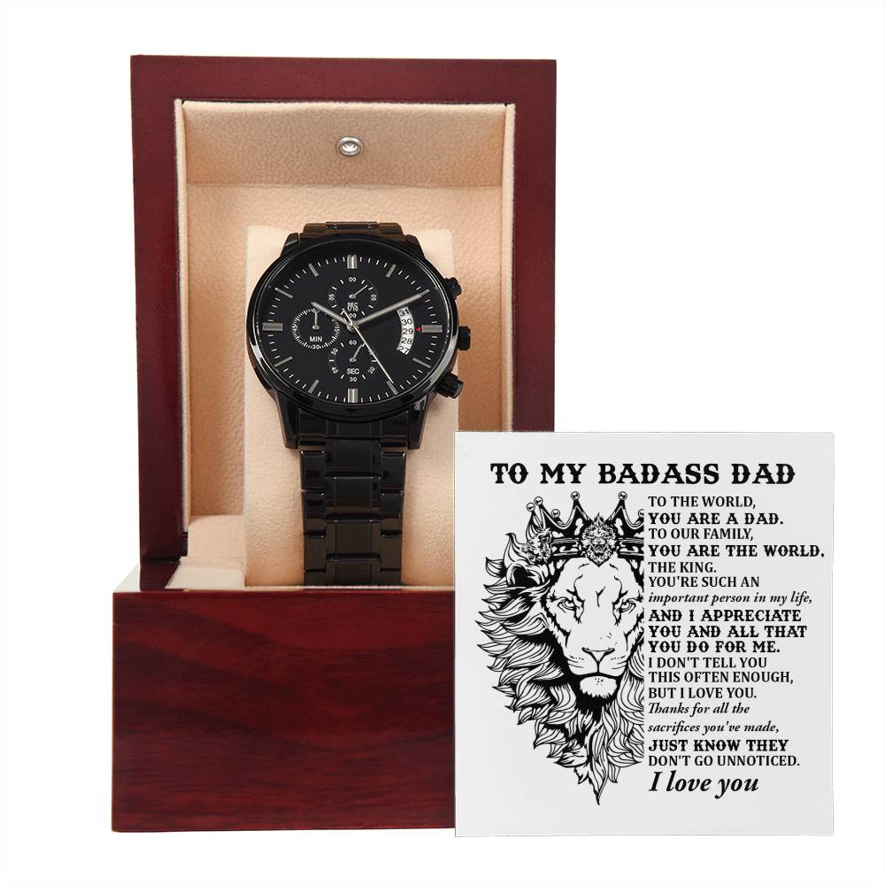 Dad-Important Person-Metal Chronograph Watch Black Chronograph Watch with Mahogany Box