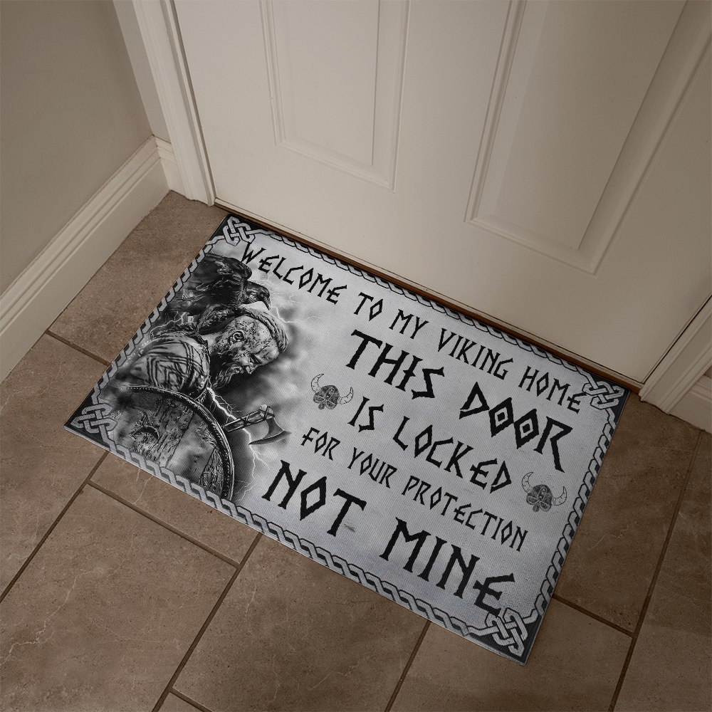 Welcome To My Viking Home. This Door Is Locked For Your Protection, Not Mine. Funny Norse Door Mat