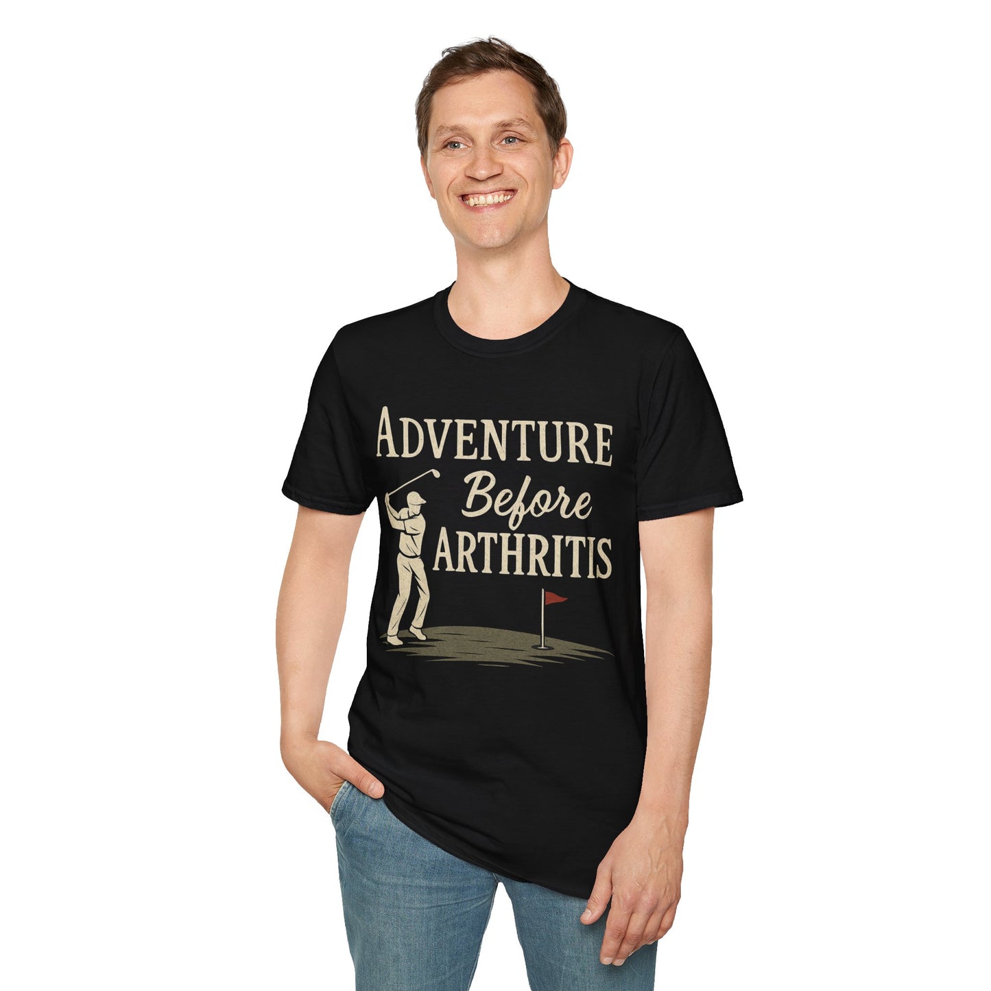 Adventure Before Arthritis – Funny Golf T-Shirt for Seniors & Golf Lovers