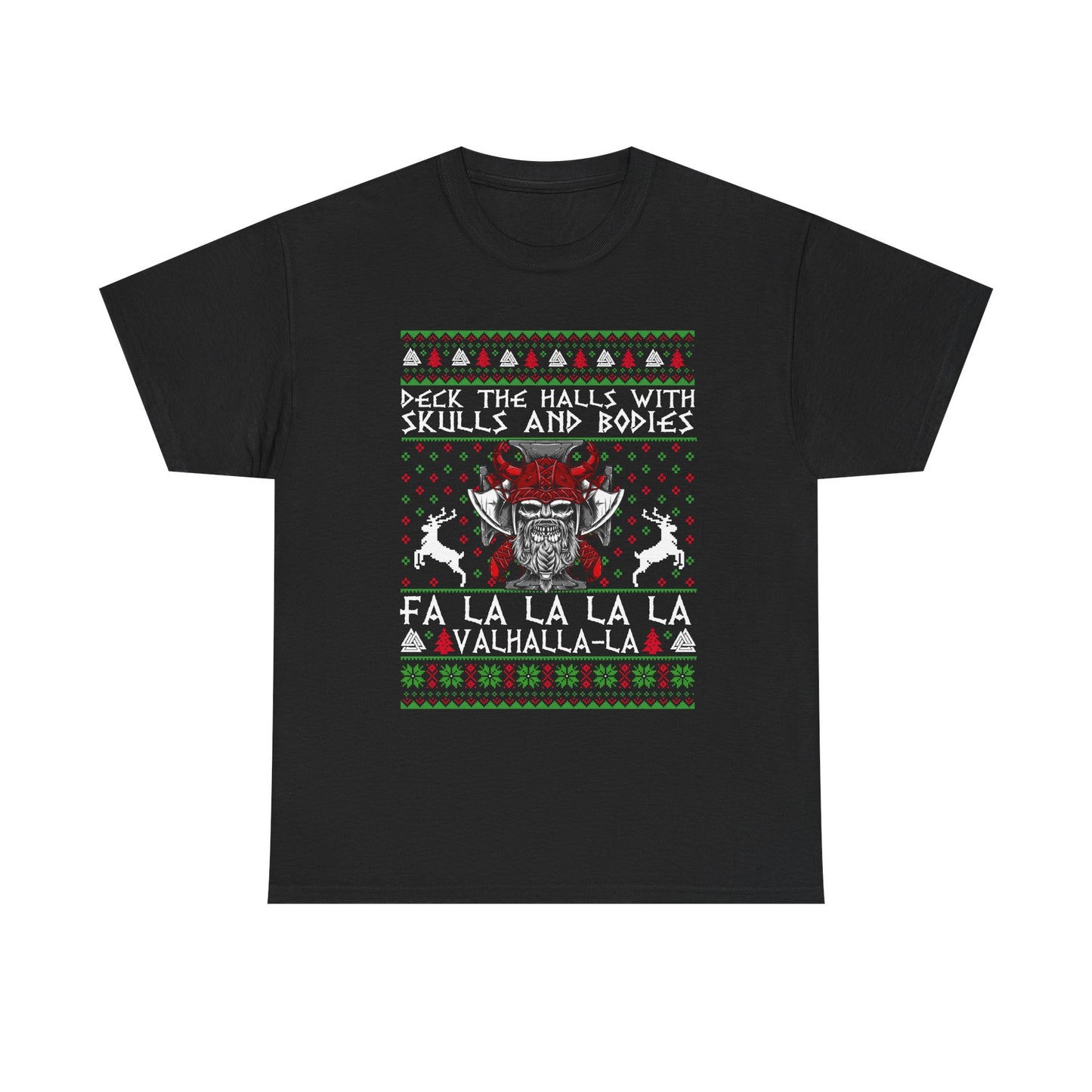 Unisex Heavy Cotton Tee - 'Deck the Halls with Skulls and Bodies' Christmas Graphic Tee