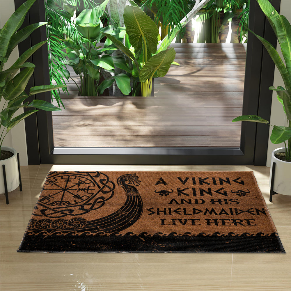 A Viking King and His Shieldmaiden Live Here - Luxurious Material Door Mat