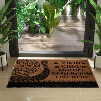 A Viking King and His Shieldmaiden Live Here - Luxurious Material Door Mat