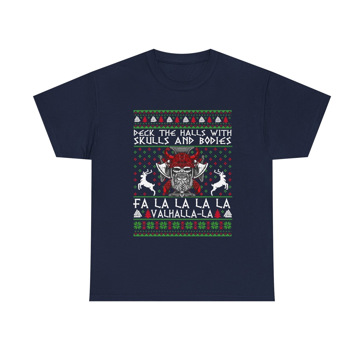 Unisex Heavy Cotton Tee - 'Deck the Halls with Skulls and Bodies' Christmas Graphic Tee