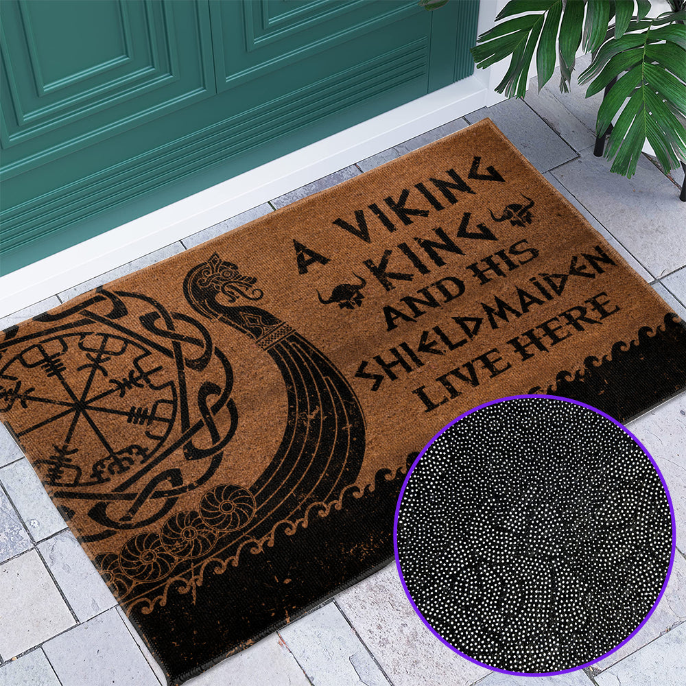 A Viking King and His Shieldmaiden Live Here - Luxurious Material Door Mat