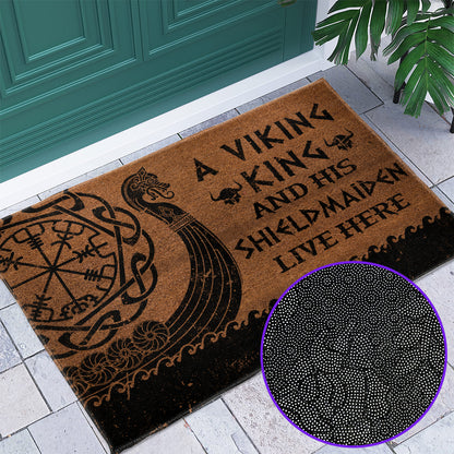 A Viking King and His Shieldmaiden Live Here - Luxurious Material Door Mat