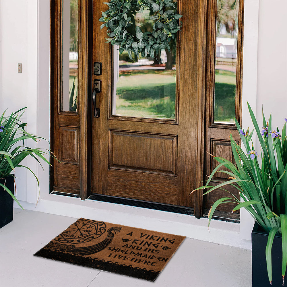 A Viking King and His Shieldmaiden Live Here - Luxurious Material Door Mat
