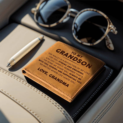 To My Grandson - Strong and Enduring - Leather Wallet 07lw