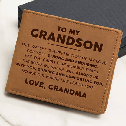 To My Grandson - Strong and Enduring - Leather Wallet 07lw