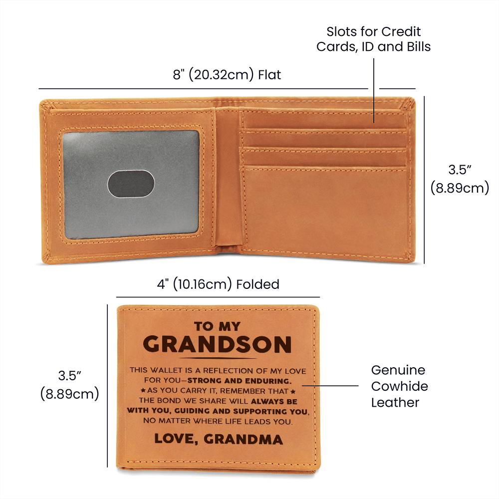 To My Grandson - Strong and Enduring - Leather Wallet 07lw