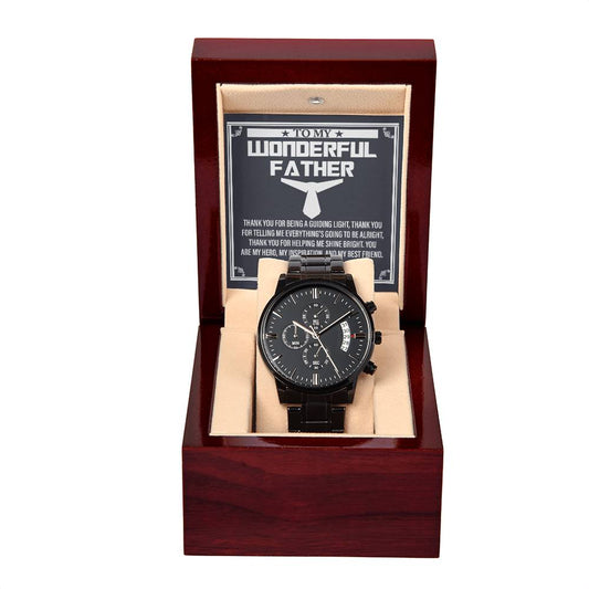 Dad-My Best Friend-050724d Black Chronograph Watch with Mahogany Box