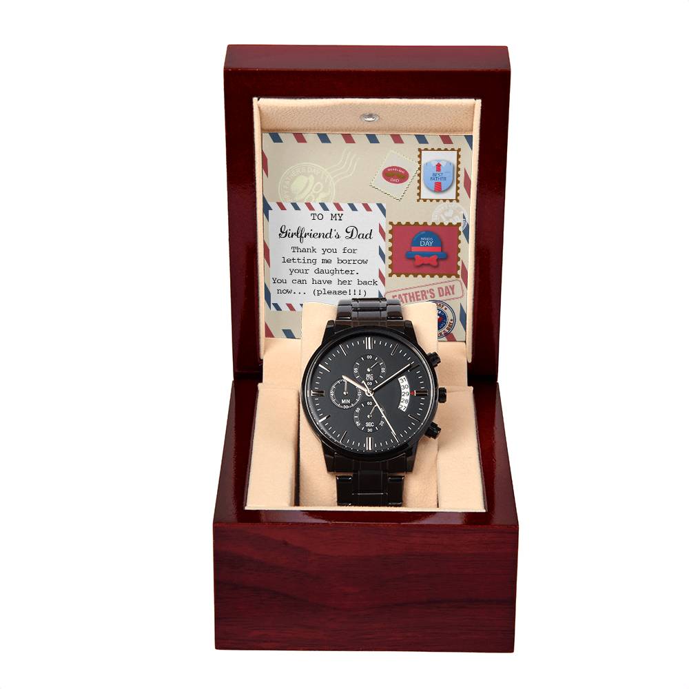 Girlfriend_s Dad-Have Her Back- Black Chronograph Watch with Mahogany Box