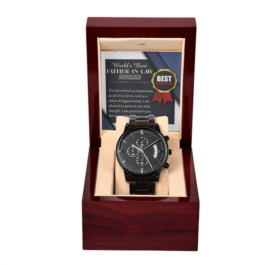 Father-in-Law-The World Award-Black Chronograph Watch with Mahogany Box