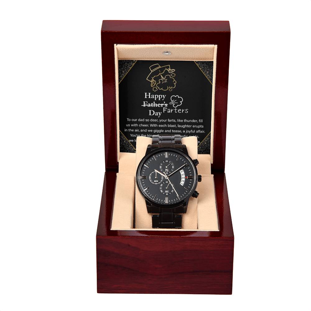 Dad-Farter_s Day-Metal Chronograph Watch Black Chronograph Watch with Mahogany Box