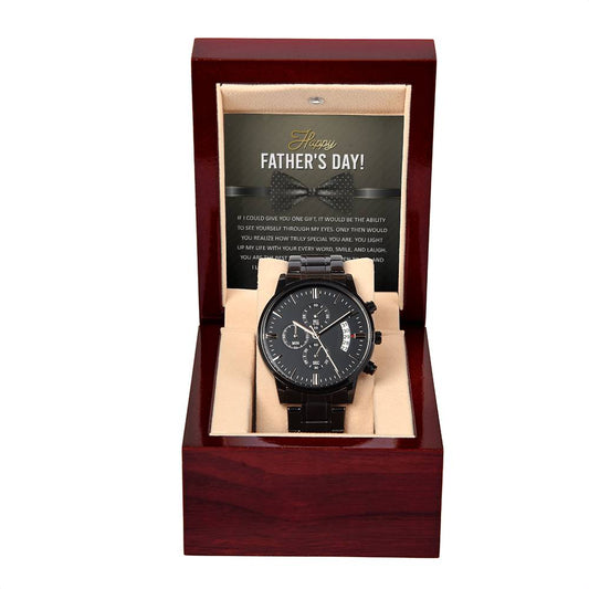 Father_s Day-Truly Special- Black Chronograph Watch with Mahogany Box