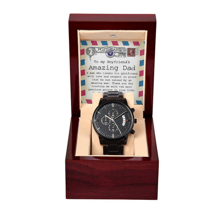 Boyfriend_s Dad-An Amazing Man-Metal Chronograph Watch Black Chronograph Watch with Mahogany Box