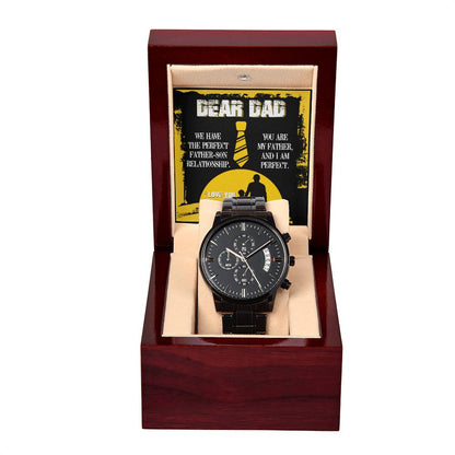Dad-Father Son Relationship-Metal Chronograph Watch Black Chronograph Watch with Mahogany Box