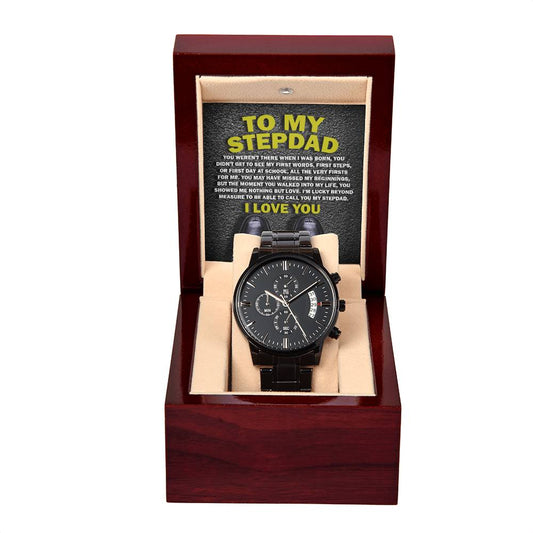 Stepdad - Nothing But Love - Black Chronograph Watch with Mahogany Box