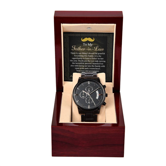 Father-in-Law-Truly Blessed 2-Black Chronograph Watch with Mahogany Box