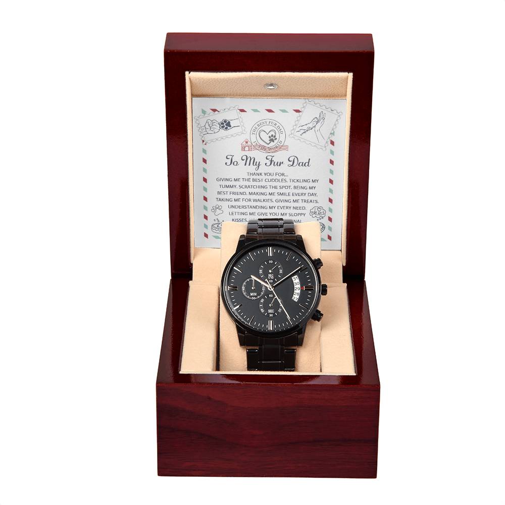 Fur Dad-Unconditional Love-Black Chronograph Watch with Mahogany Box