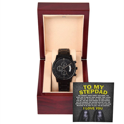 Stepdad - Nothing But Love - Black Chronograph Watch with Mahogany Box