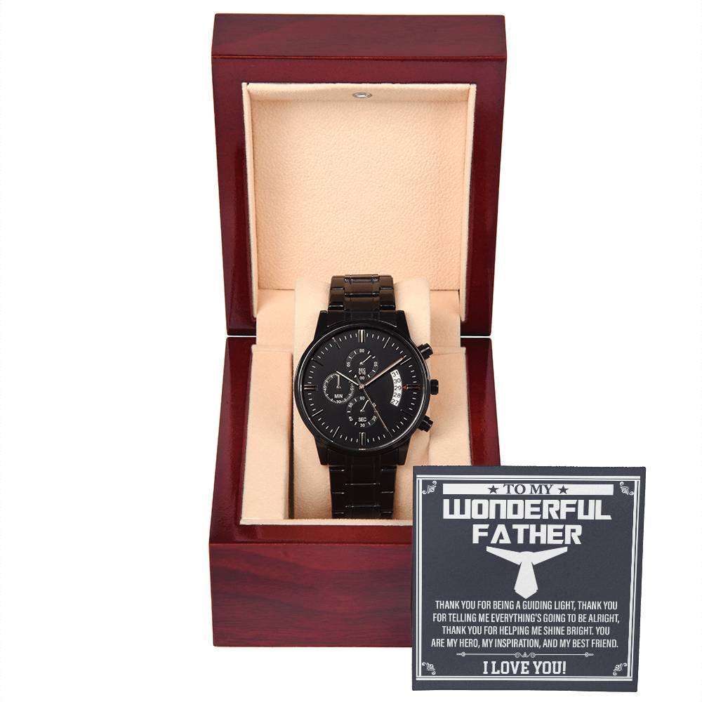 Dad-My Best Friend-050724d Black Chronograph Watch with Mahogany Box