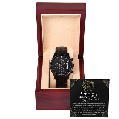 Dad-Farter_s Day-Metal Chronograph Watch Black Chronograph Watch with Mahogany Box