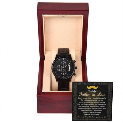 Father-in-Law-Truly Blessed 2-Black Chronograph Watch with Mahogany Box