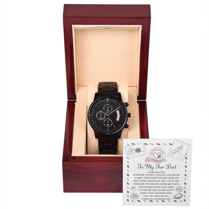 Fur Dad-Unconditional Love-Black Chronograph Watch with Mahogany Box