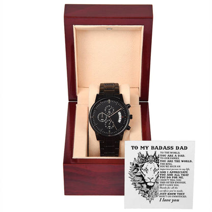 Dad-Important Person-Metal Chronograph Watch Black Chronograph Watch with Mahogany Box