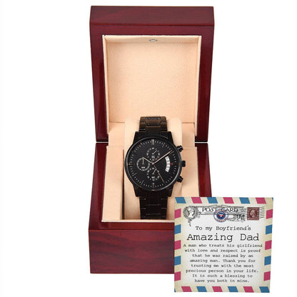 Boyfriend_s Dad-An Amazing Man-Metal Chronograph Watch Black Chronograph Watch with Mahogany Box