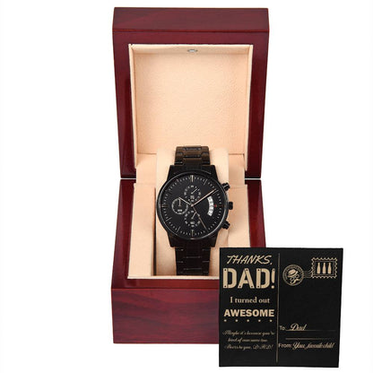 Dad-Kind Of Awesome-Bracelet Black Chronograph Watch with Mahogany Box