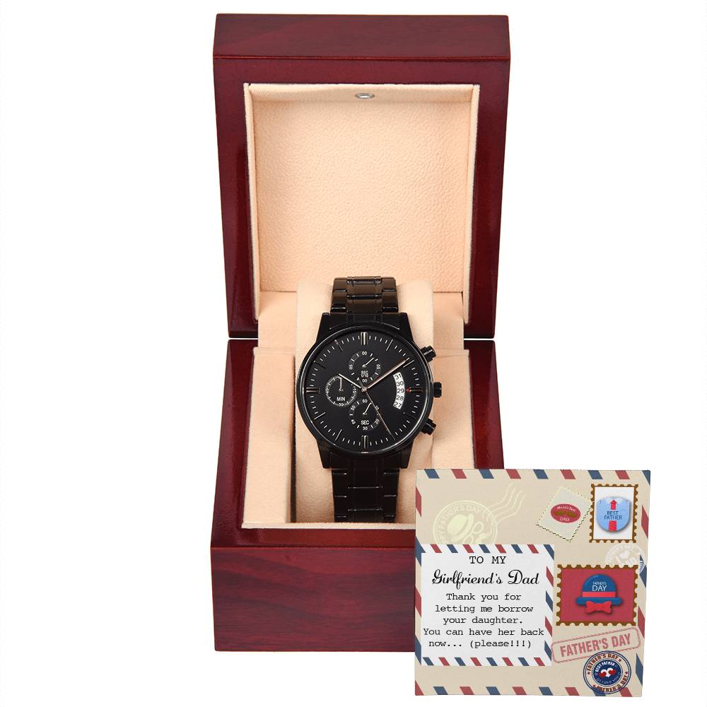 Girlfriend_s Dad-Have Her Back- Black Chronograph Watch with Mahogany Box