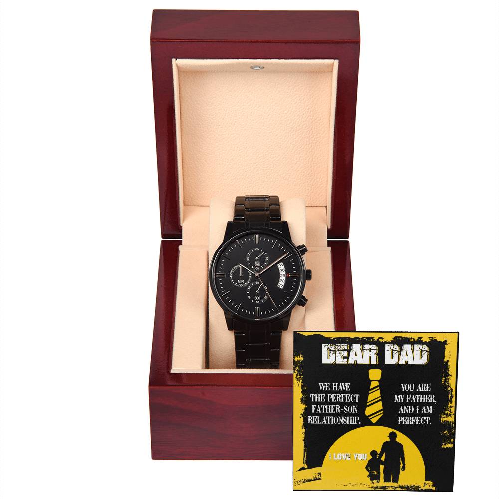 Dad-Father Son Relationship-Metal Chronograph Watch Black Chronograph Watch with Mahogany Box