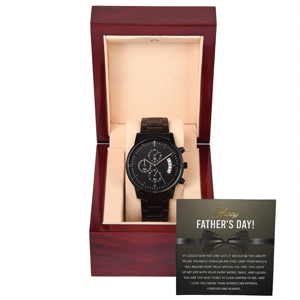 Father_s Day-Truly Special- Black Chronograph Watch with Mahogany Box