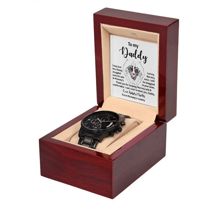 Dad-In Your Arms-050724d Black Chronograph Watch with Mahogany Box