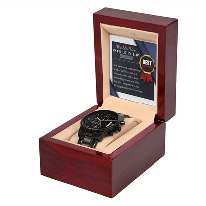 Father-in-Law-The World Award-Black Chronograph Watch with Mahogany Box