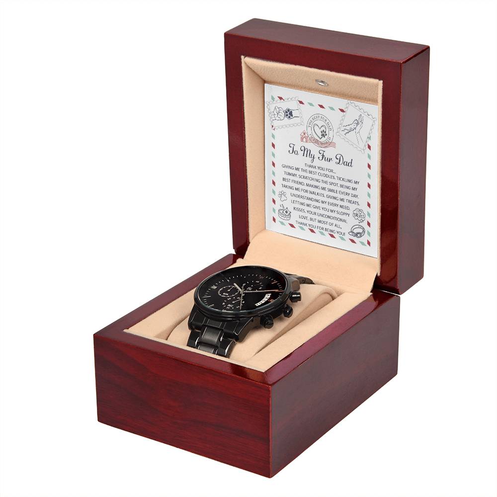 Fur Dad-Unconditional Love-Black Chronograph Watch with Mahogany Box