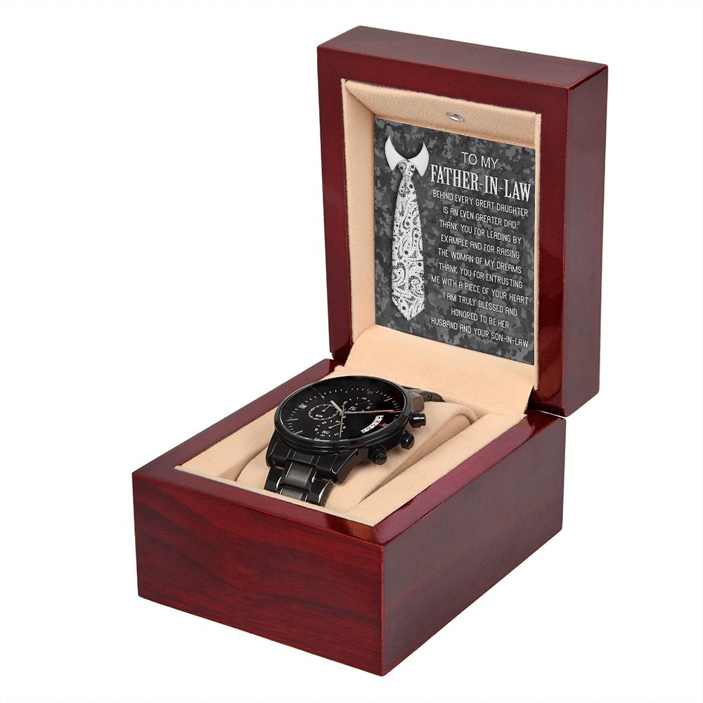 Father-In-Law-Truly Blessed- Black Chronograph Watch with Mahogany Box