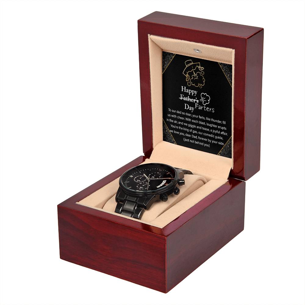 Dad-Farter_s Day-Metal Chronograph Watch Black Chronograph Watch with Mahogany Box