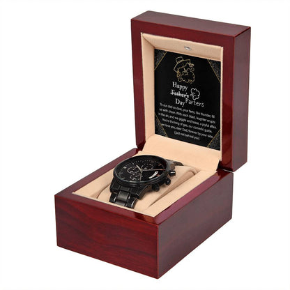 Dad-Farter_s Day-Metal Chronograph Watch Black Chronograph Watch with Mahogany Box