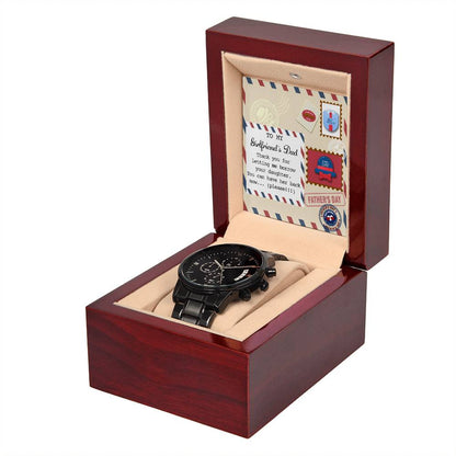 Girlfriend_s Dad-Have Her Back- Black Chronograph Watch with Mahogany Box