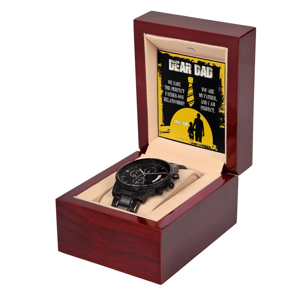 Dad-Father Son Relationship-Metal Chronograph Watch Black Chronograph Watch with Mahogany Box