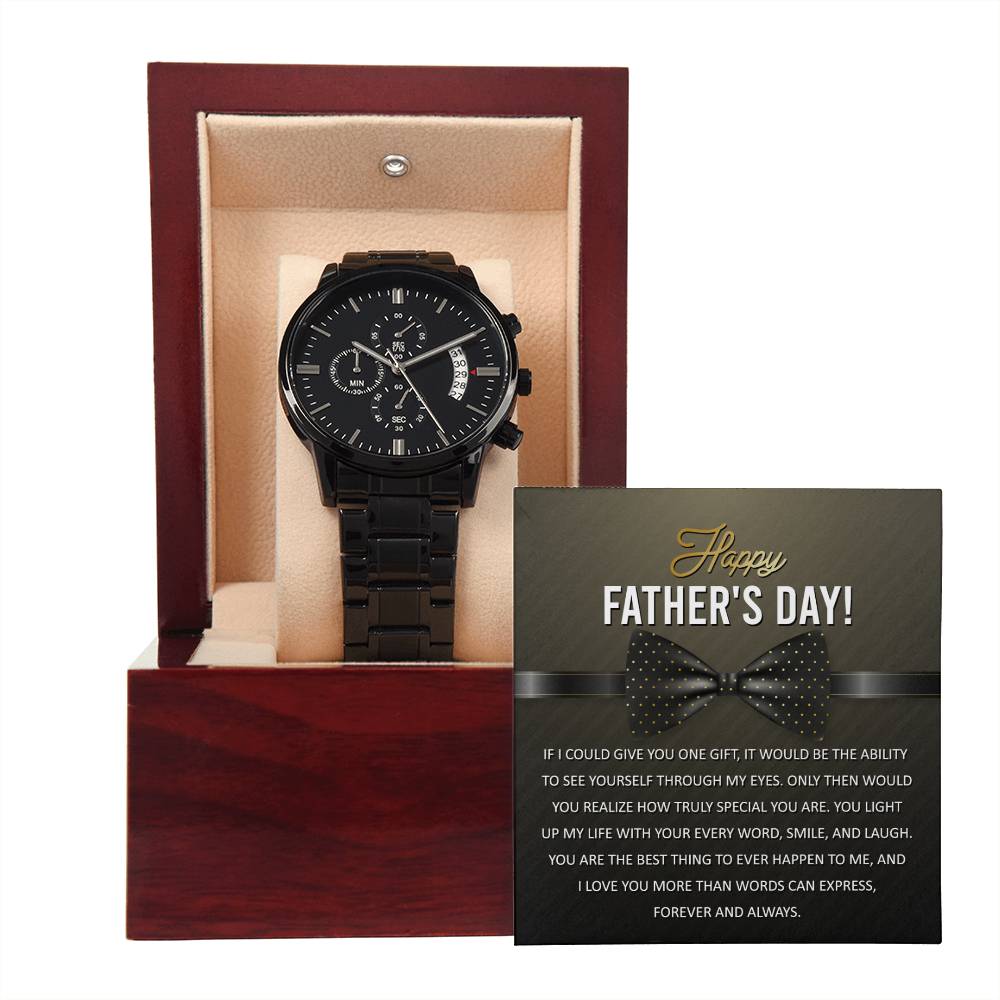 Father_s Day-Truly Special- Black Chronograph Watch with Mahogany Box