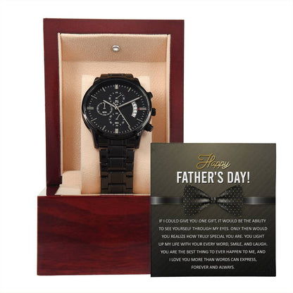 Father_s Day-Truly Special- Black Chronograph Watch with Mahogany Box